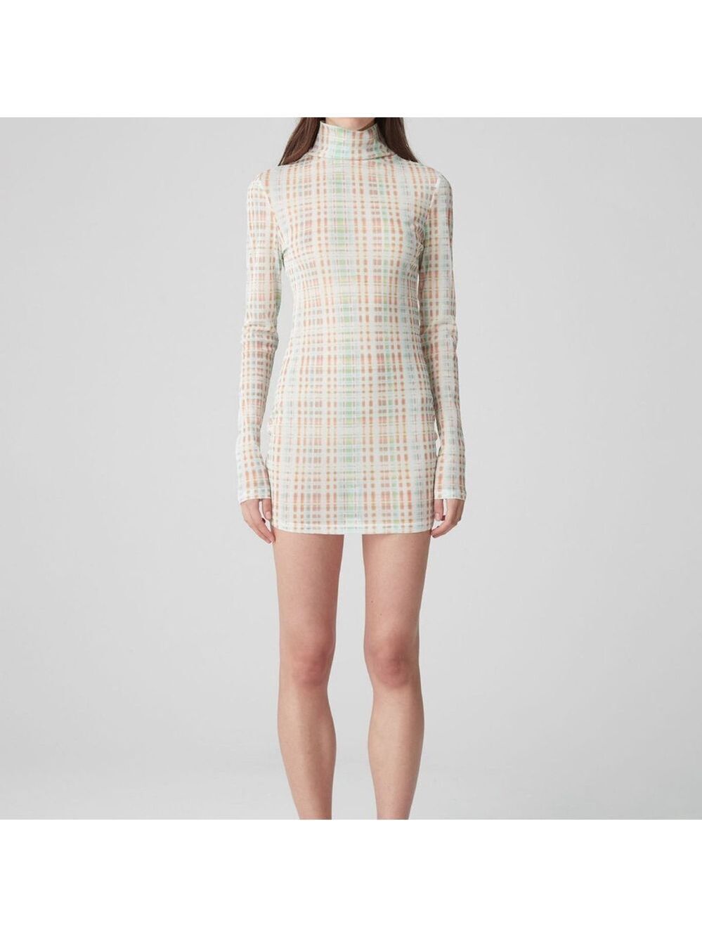 Women's ATOIR White Orange Plaid Turtleneck Mini Dress S